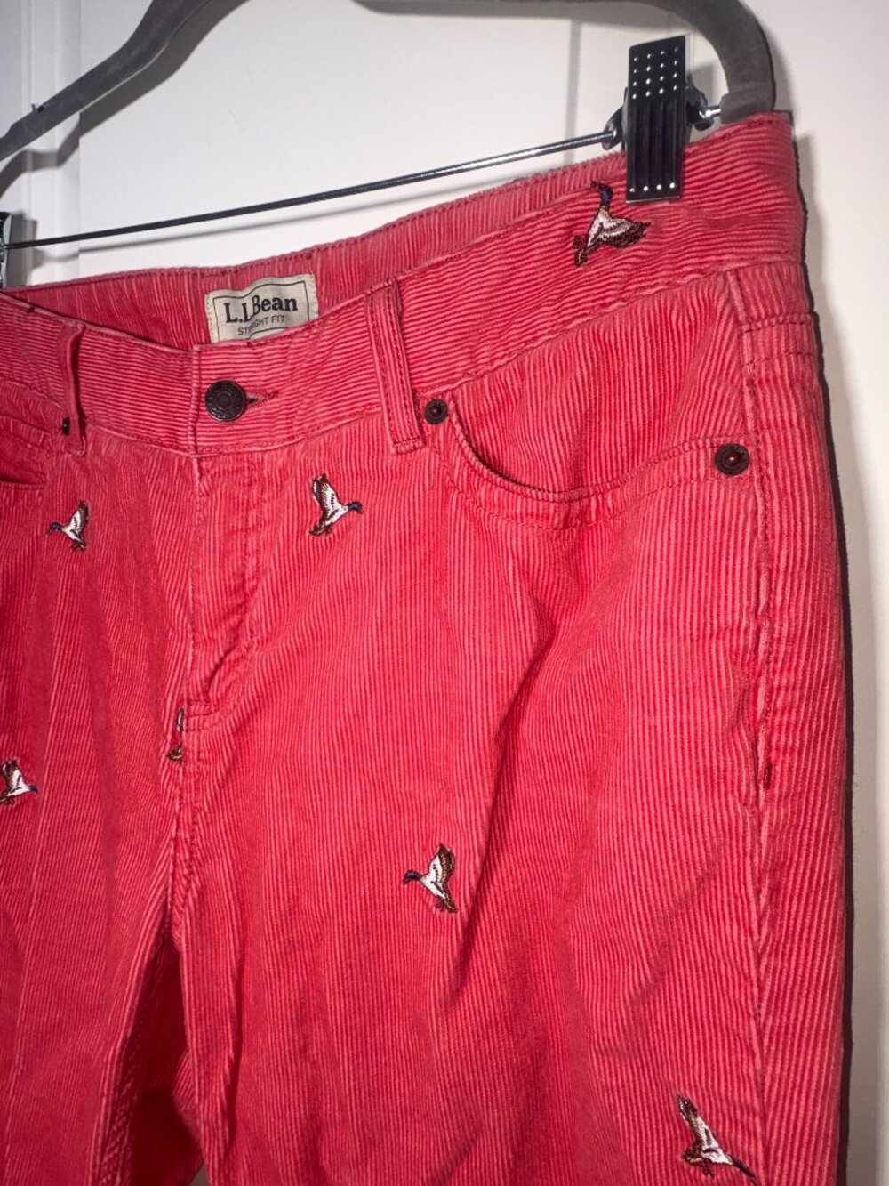 Women's VINTAGE L.L. Bean Mallard Duck Embroidered Corduroy Pant Salmon size 12T